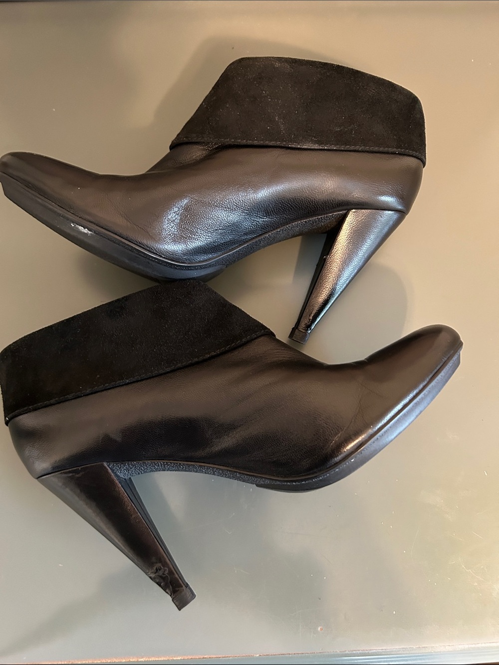 Coach Black Women's Leather Ankle Boots with black suede trim.
